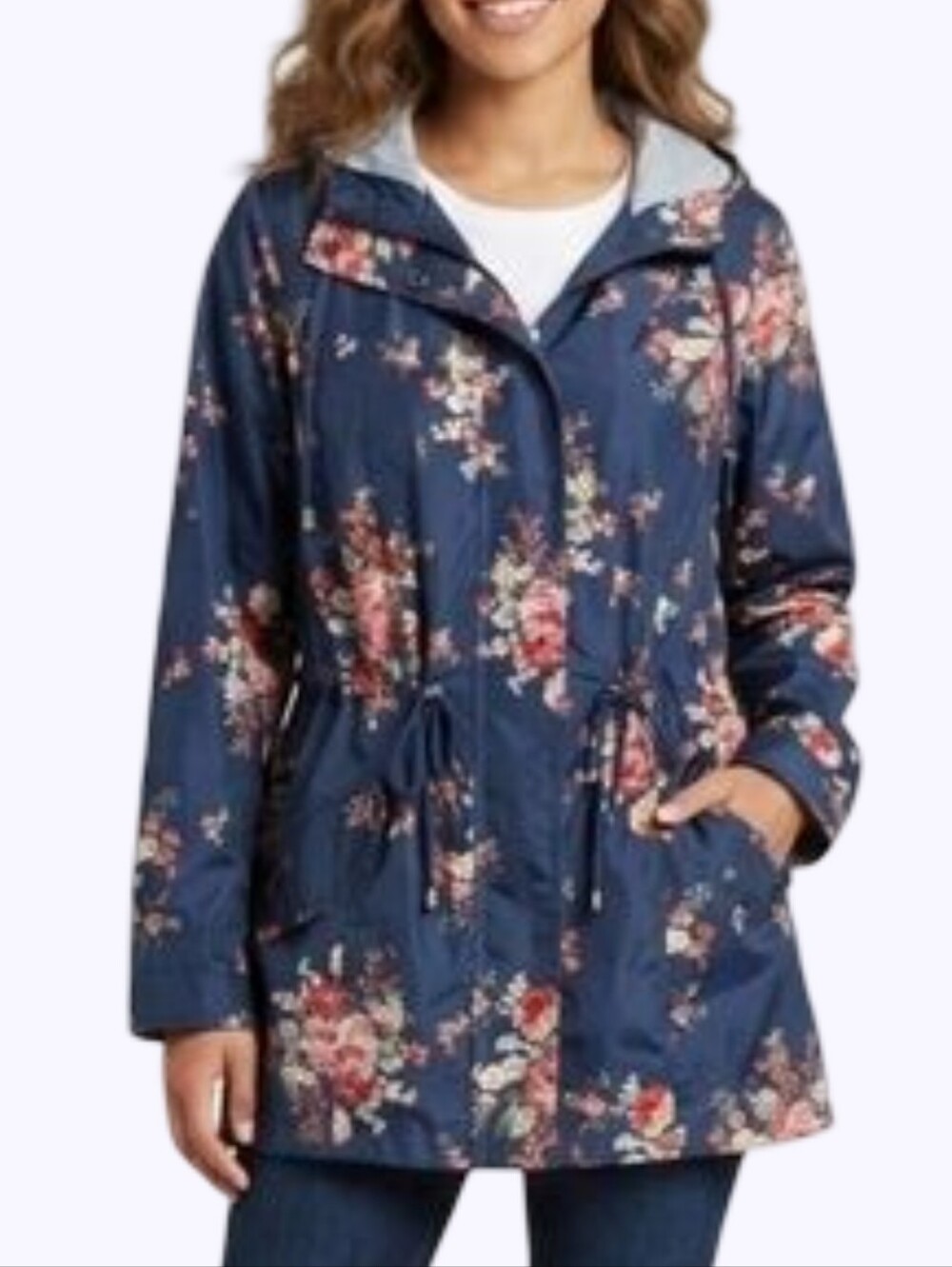 Torrid Navy Blue Floral Hooded Anorak Windbreaker Jacket Plus Size 0 L 12